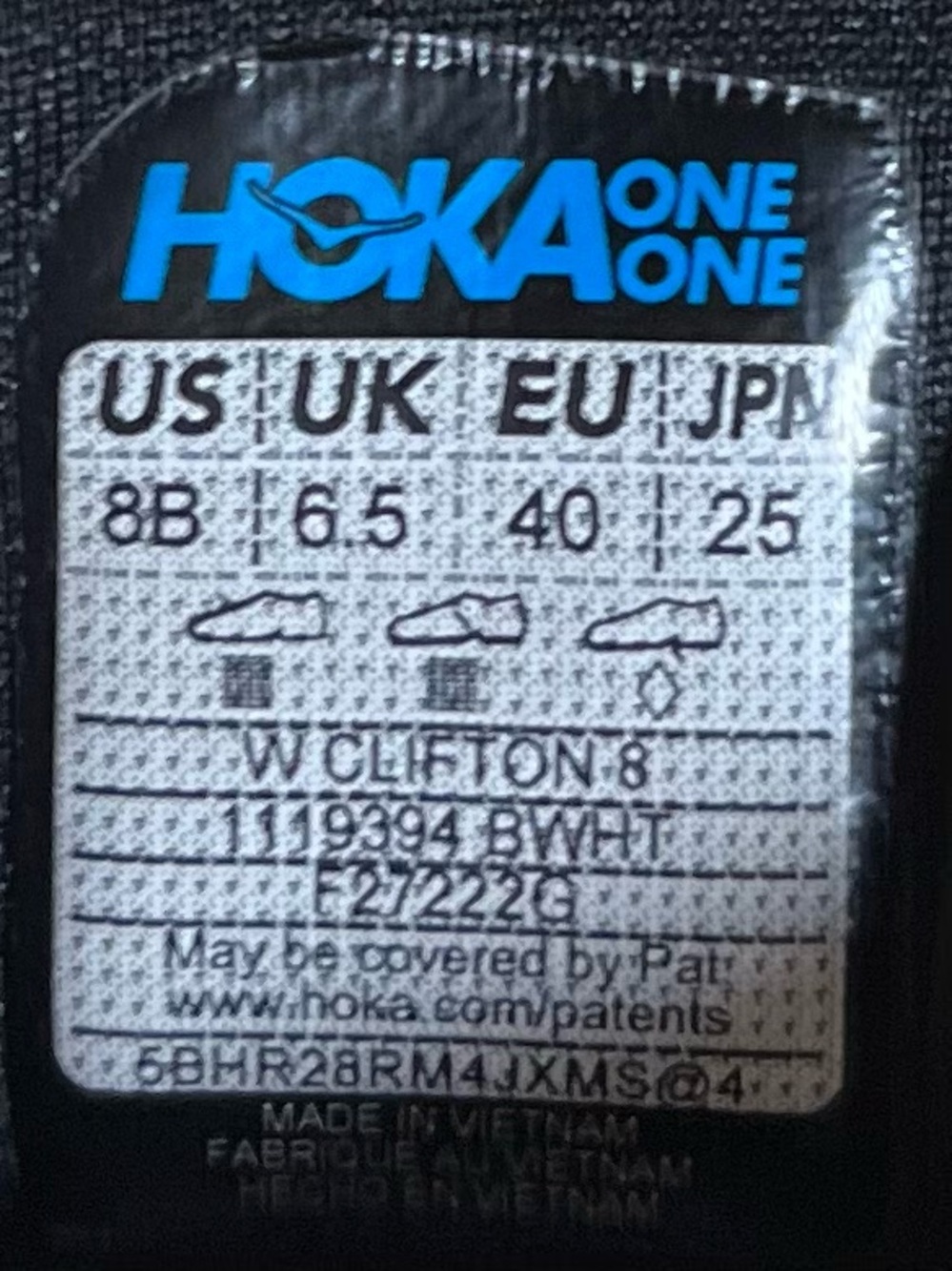 Hoka One One Clifton 8 REFLECTIVE Womens Sz 8 Running Shoes Sneakers Black White - Picture 12 of 13